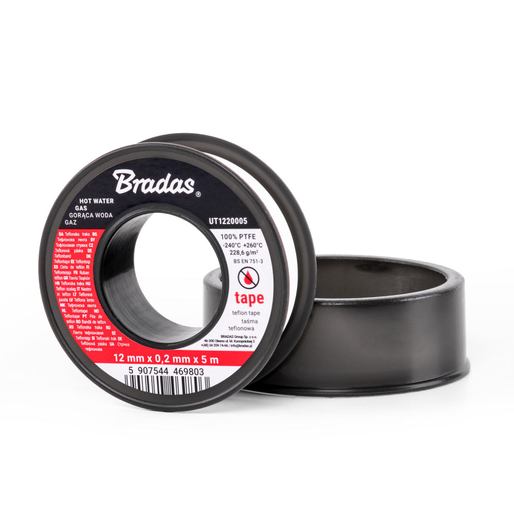 Тефлонова стрічка PTFE, газ / гаряча вода, 12х0,2 мм, 5 м, UT1220005