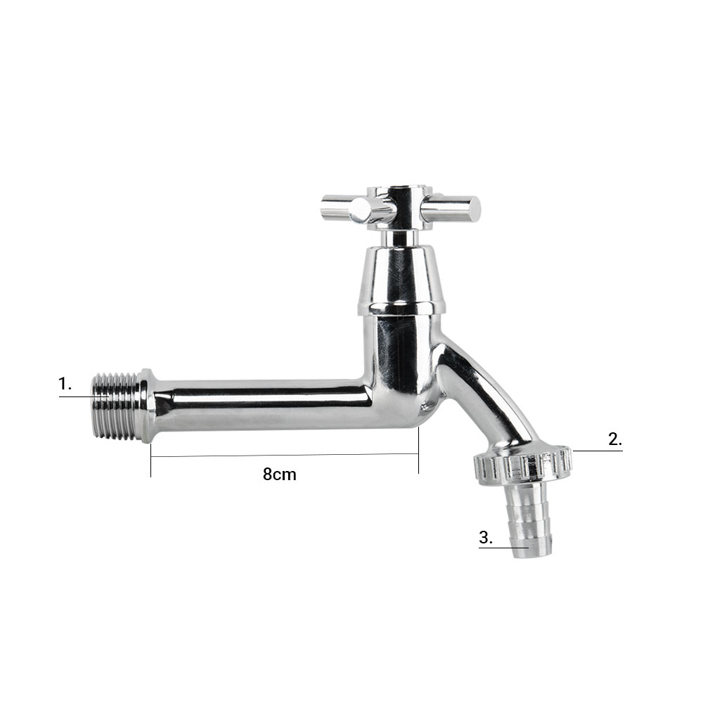 Кран вентильний РЗ 1/2", штуцер під шланг 3/4", латунь/нікель, CROSS HANDL LONG, GKK0T123413L - фото 2