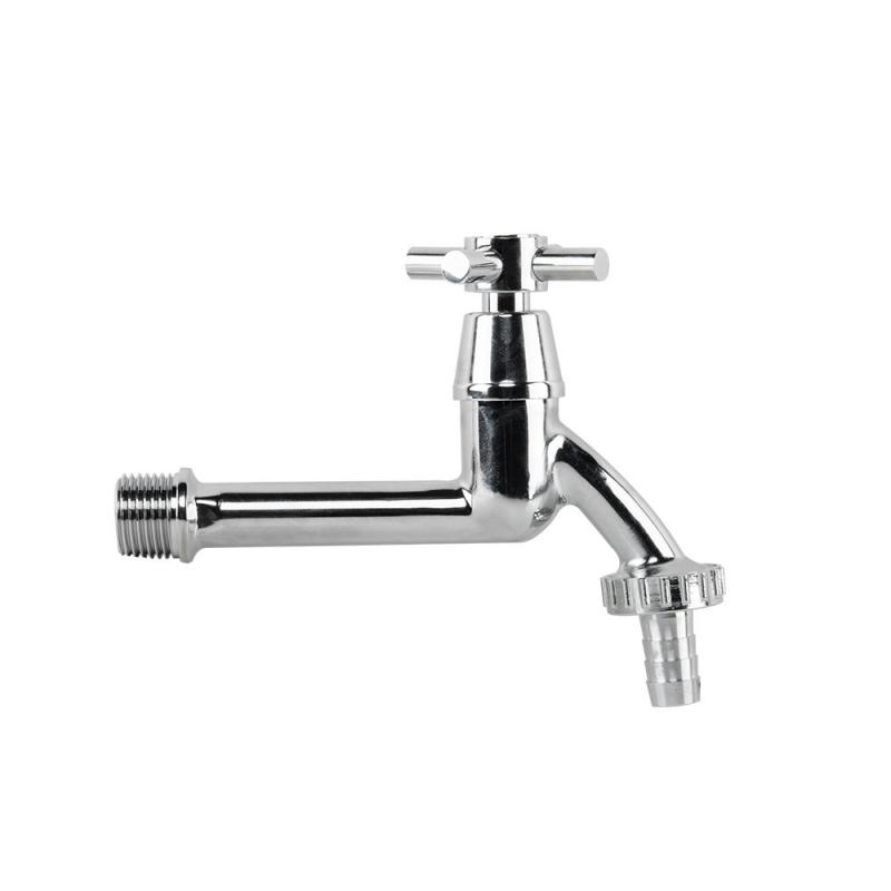 Кран вентильний РЗ 1/2", штуцер під шланг 3/4", латунь/нікель, CROSS HANDL LONG, GKK0T123413L