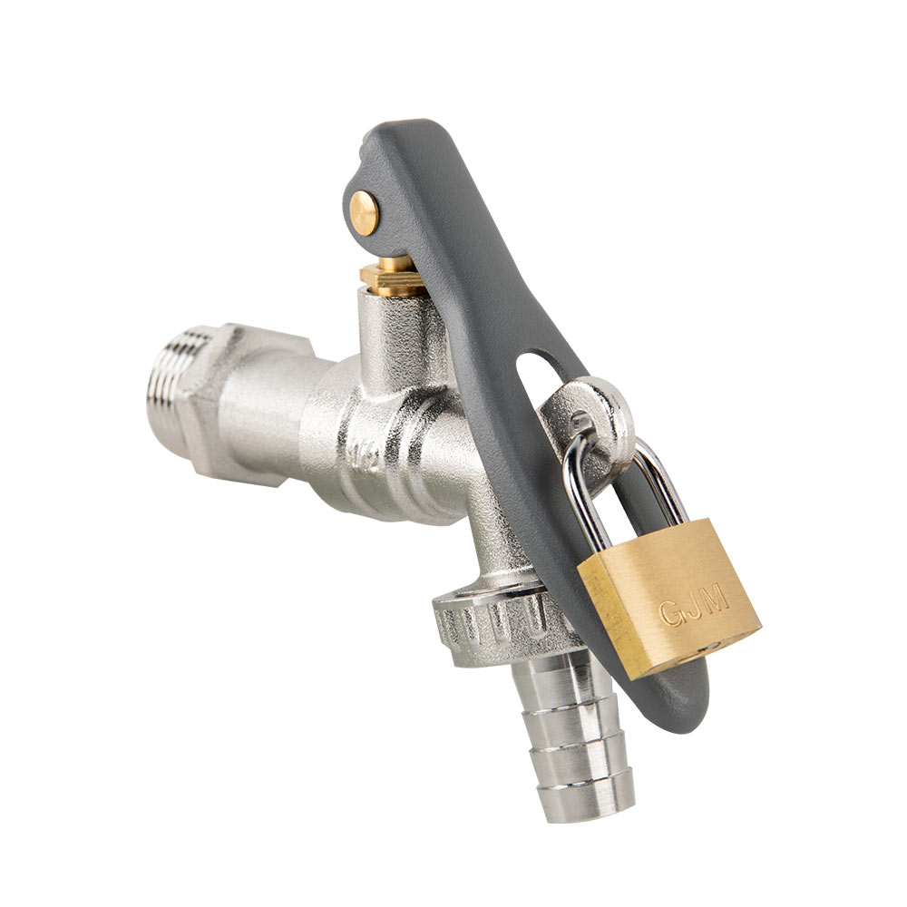 Кран вентильний РЗ 1/2", штуцер під шланг 3/4", латунь нікель, LEVER LOCK, BR-KLS1234 - фото 2