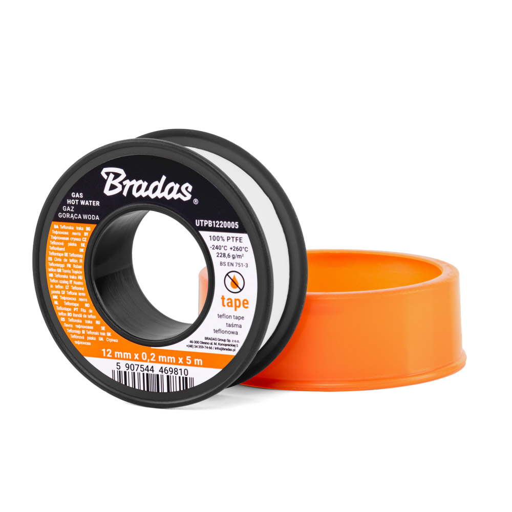 Тефлонова стрічка PTFE, газ / гаряча вода, 12х0,2 мм, 5 м, UTPB1220005