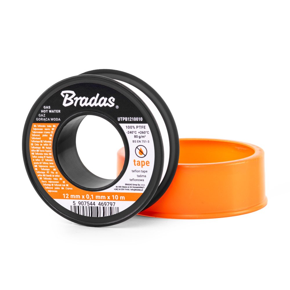 Тефлонова стрічка PTFE, газ / гаряча вода, 12х0,1 мм, 10 м, UTPB1210010